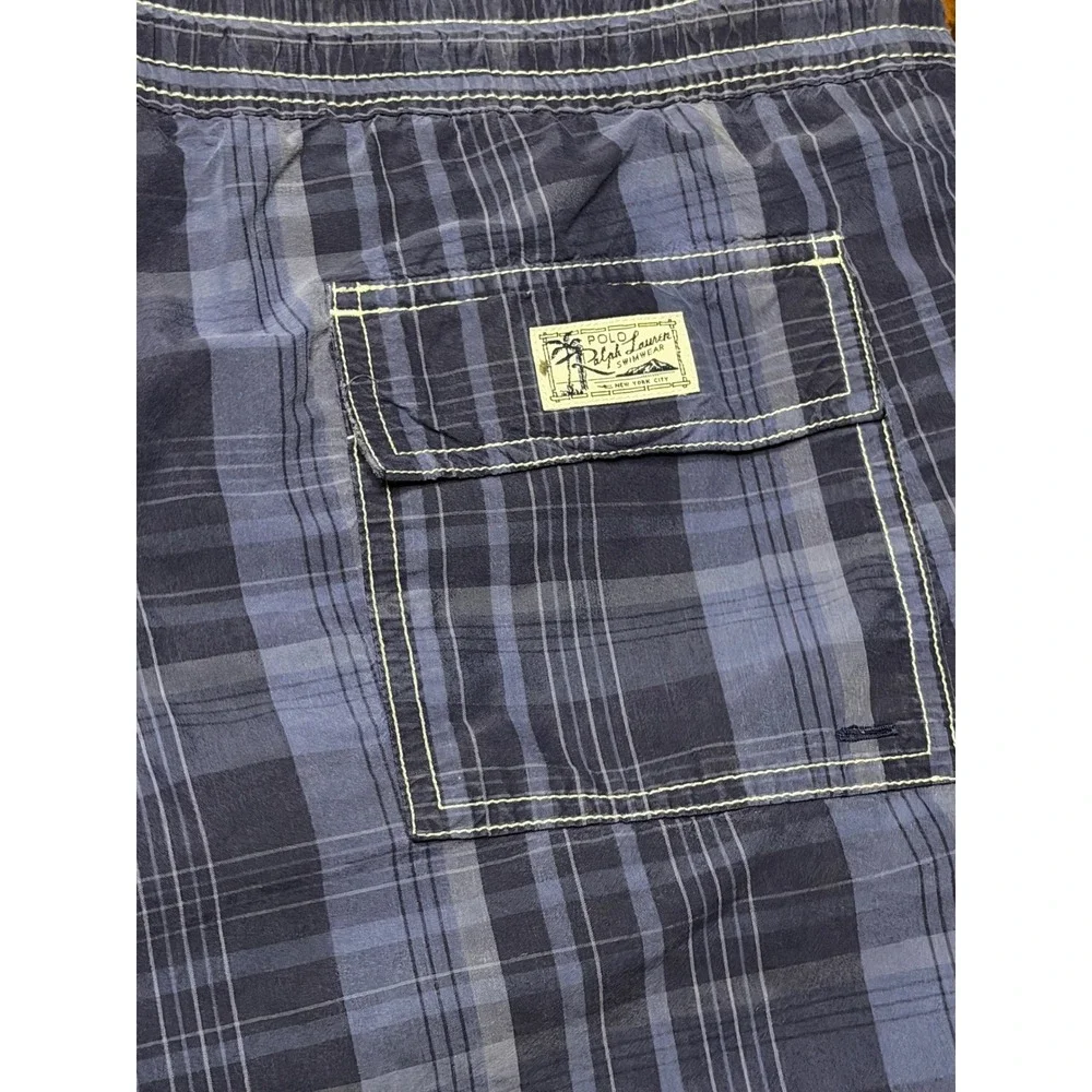 Polo Ralph Lauren Mens Blue Plaid Swim Trunks XXL Mesh Lined Board Shorts